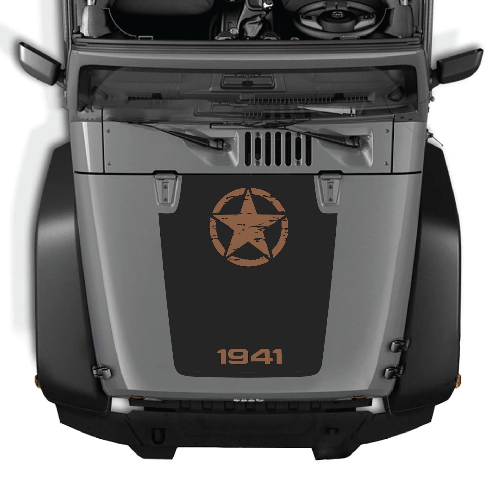 CarCode Jeep Wrangler JK/JKU hood decal Style #64, black graphic sticker on the vehicle's hood for 2007-2018 models.