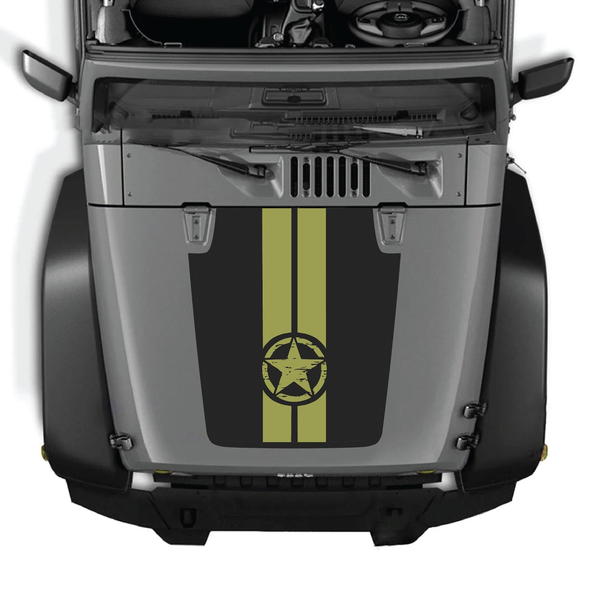 CarCode hood decal for Jeep Wrangler JK/JKU 2007-2018, Style #41, shown on the vehicle's hood with bold graphic design.