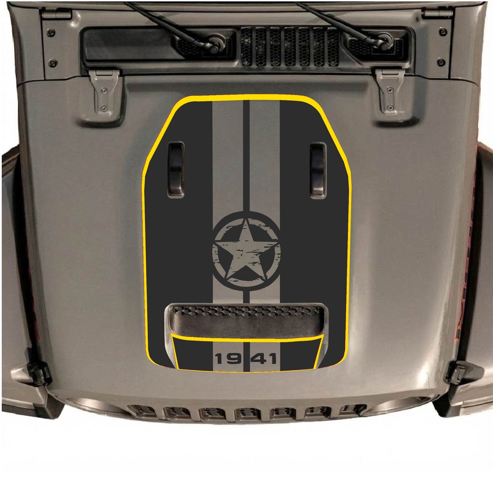 CarCode hood decal for Jeep Wrangler JL/JLU Rubicon 392 and JT Gladiator Mojave 2020-2026, stylish vehicle graphics.