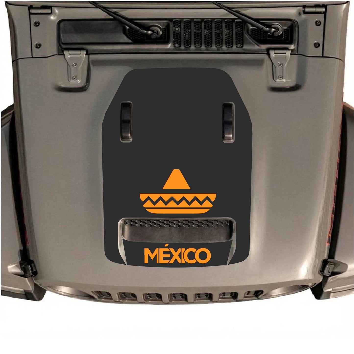 CarCode Jeep Wrangler JL/JLU Rubicon 392 and JT Gladiator Mojave hood decal style #16 on vehicle hood, black graphic design.