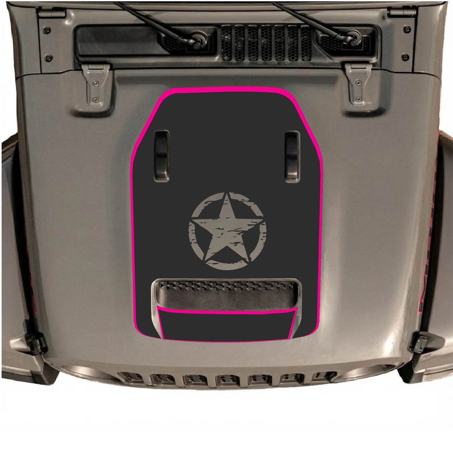 CarCode hood decal for Jeep Wrangler JL/JLU Rubicon 392 and JT Gladiator Mojave 2020-2026, style #91, shown on vehicle hood.