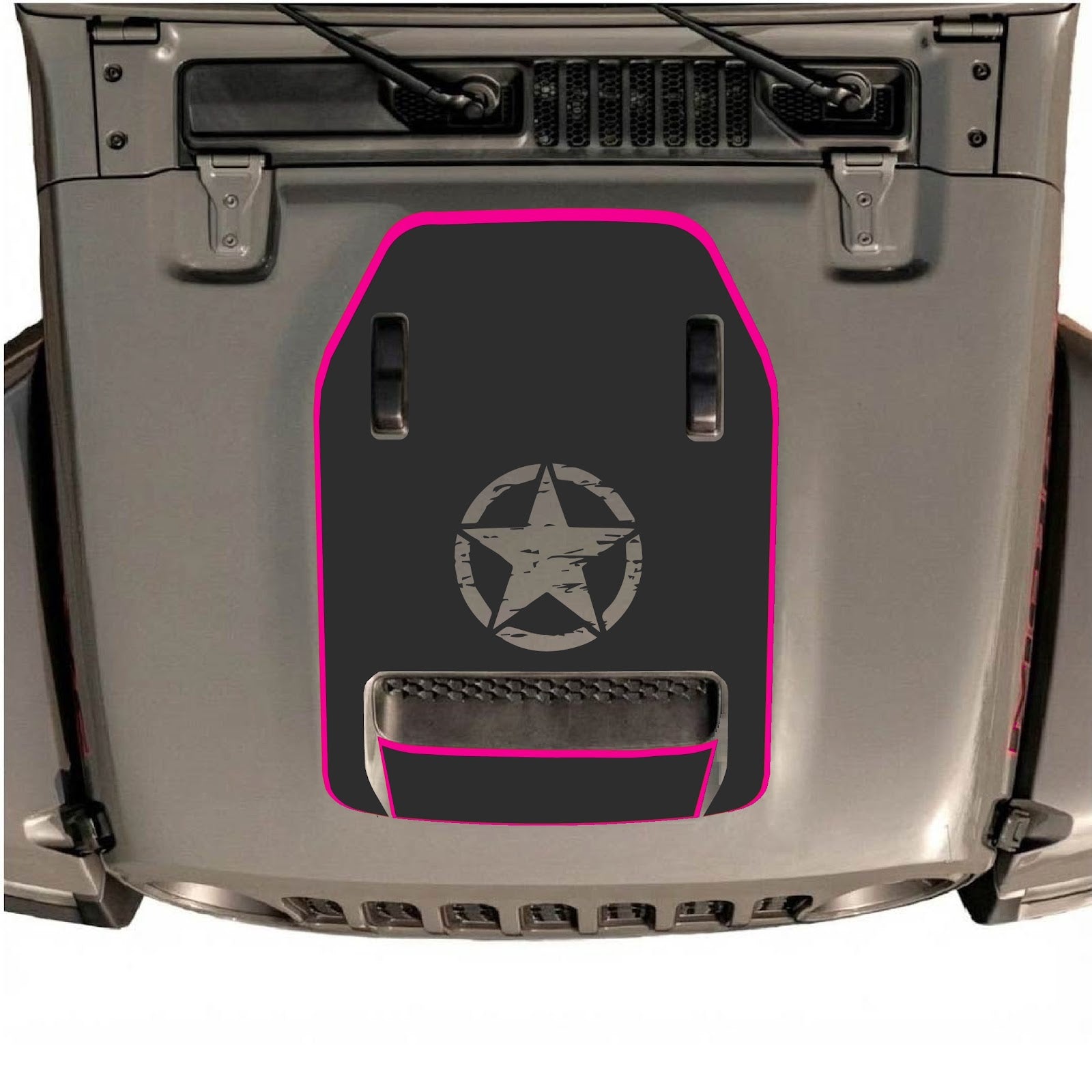 CarCode hood decal for Jeep Wrangler JL/JLU Rubicon 392 and JT Gladiator Mojave 2020-2026, style #91, shown on vehicle hood.