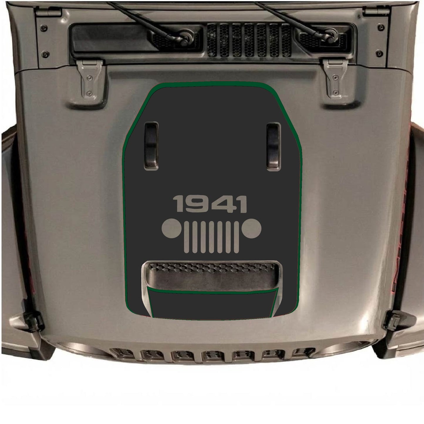 CarCode hood decal for Jeep Wrangler JL/JLU Rubicon 392 and Gladiator Mojave 2020-2026, style #92, shown on vehicle hood.