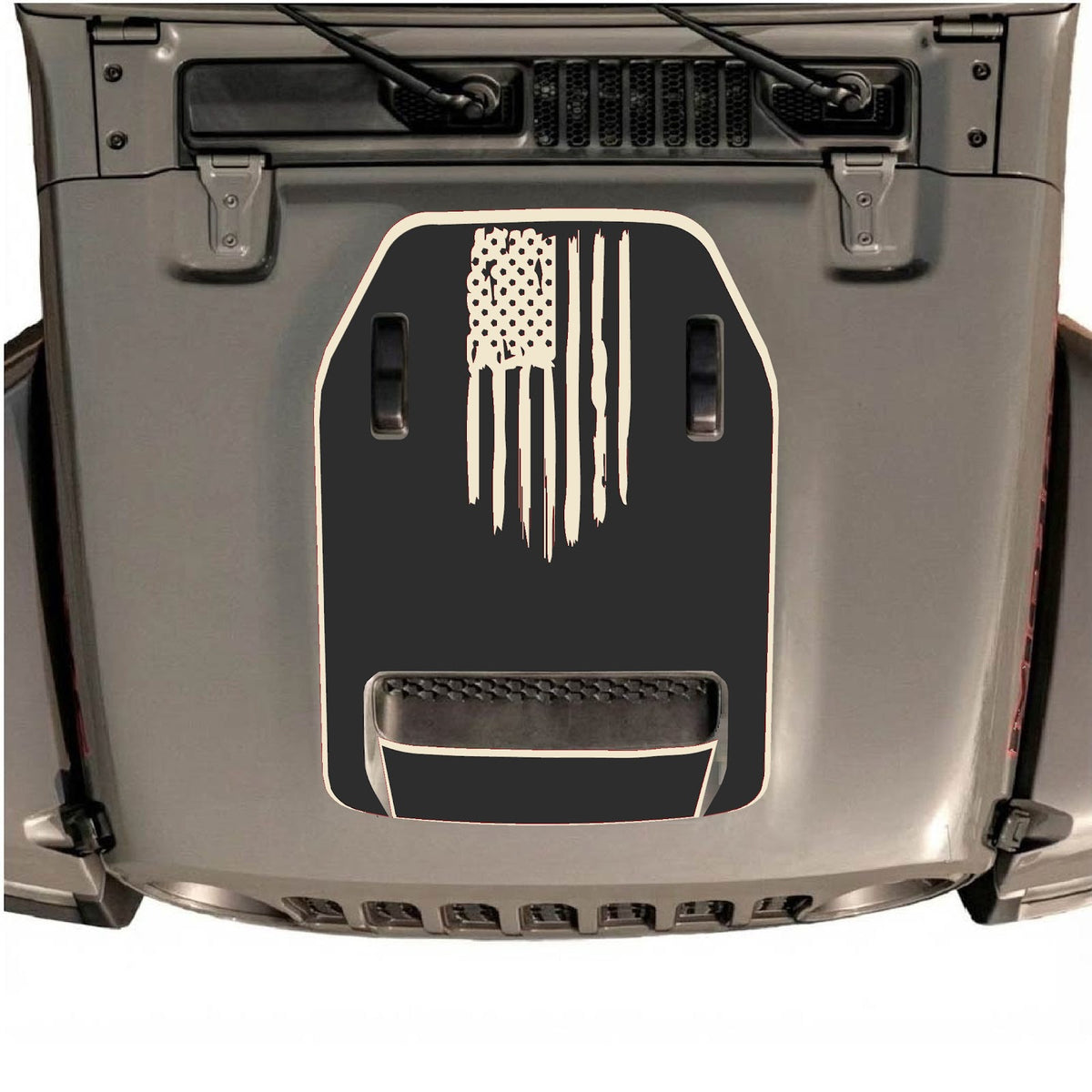 CarCode Jeep Wrangler JL/JLU Rubicon 392 et JT Gladiator Mojave autocollant de capot, style #31, présenté sur véhicule en gros plan