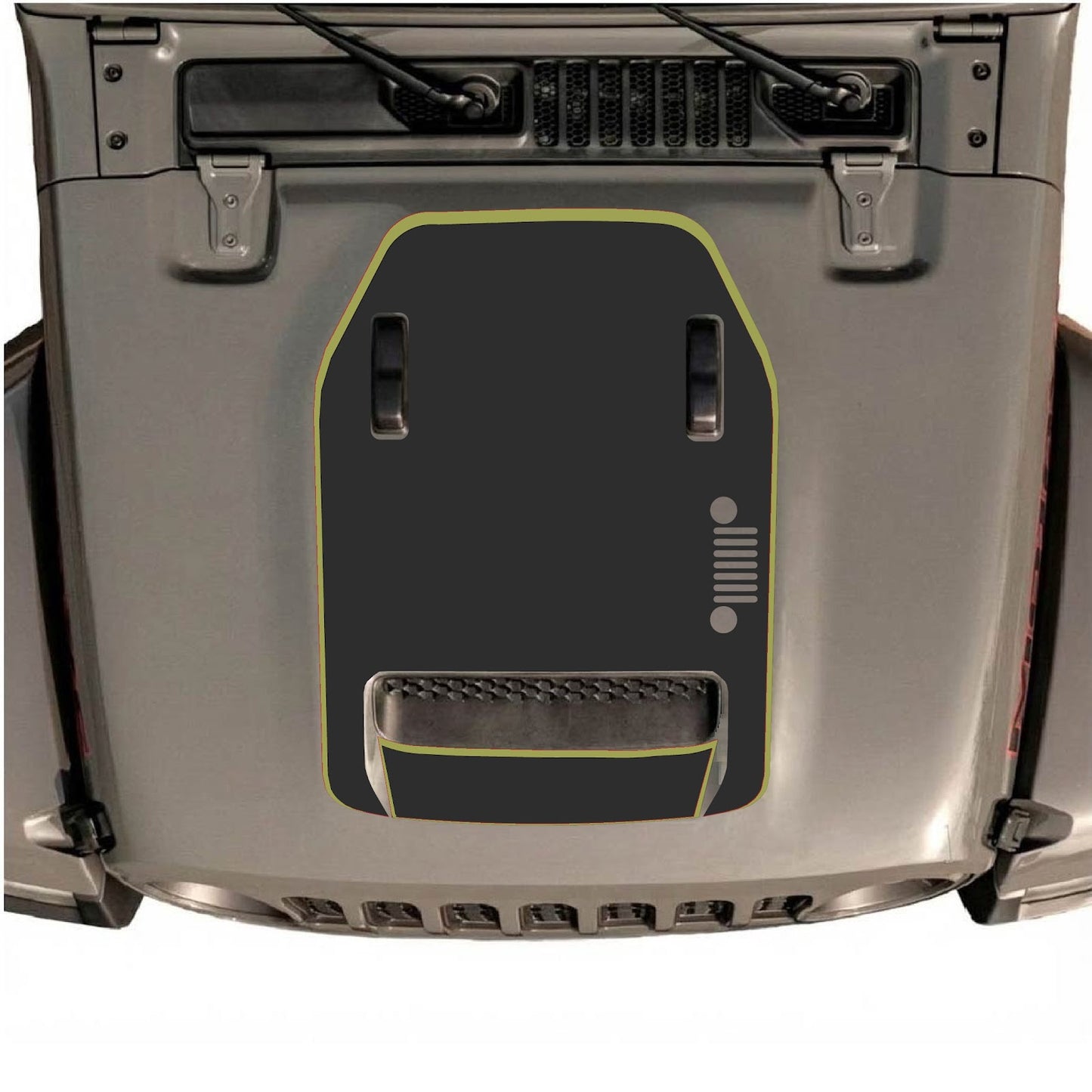 CarCode hood decal for Jeep Wrangler JL/JLU Rubicon 392 and JT Gladiator Mojave, style #97, shown on vehicle hood.