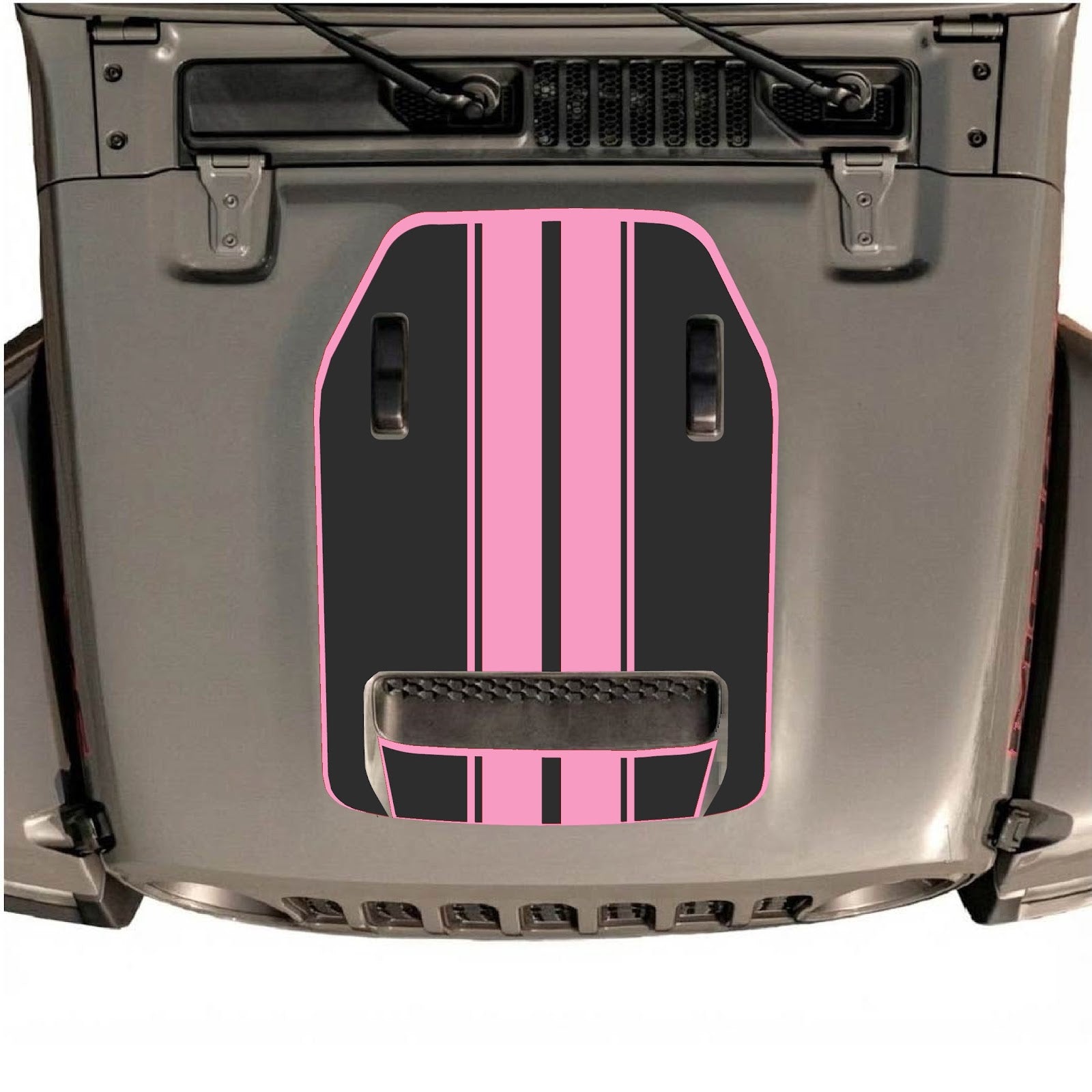 Jeep Wrangler JL/JLU Rubicon 392 and Gladiator Mojave hood decal by CarCode, style #11, featuring bold black graphic design