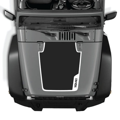 Jeep Wrangler JK/JKU hood decal by CarCode, style #36, black and white graphic design on vehicle hood.