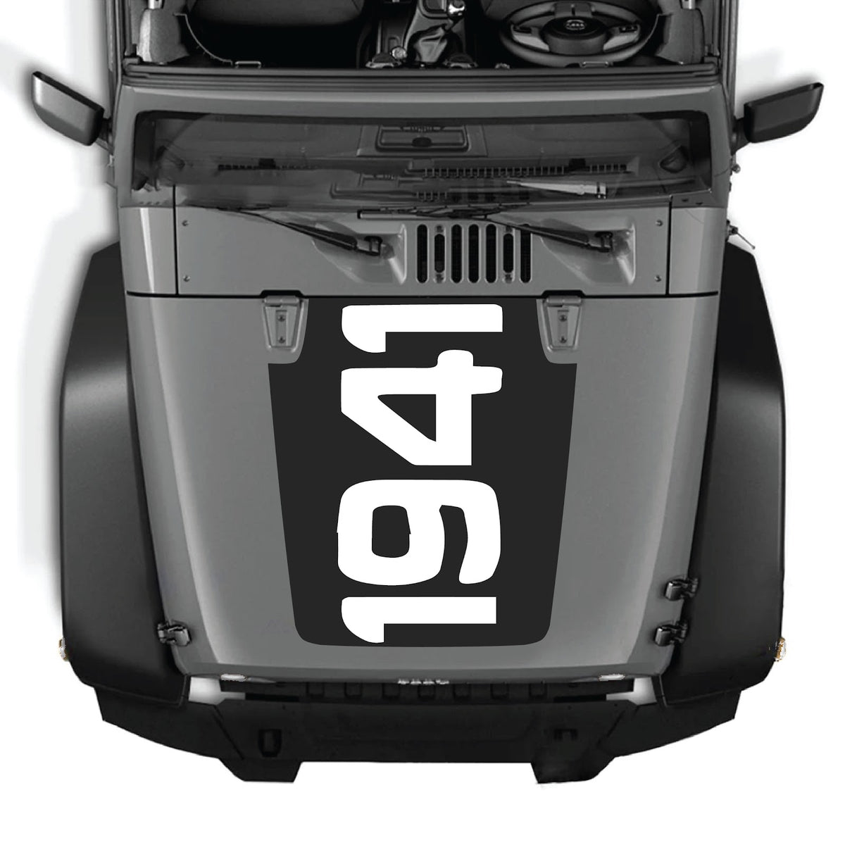 Jeep Wrangler JK/JKU hood decal by CarCode, style #48, black and white design applied to the vehicle's hood.