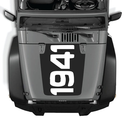 Jeep Wrangler JK/JKU hood decal by CarCode, style #48, black and white design applied to the vehicle's hood.