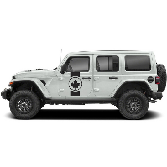 Maple Leaf Door Stripe – Matte Black (Cut Avery Vinyl) for Wrangler JL/JLU/4XE/JK/JKU & Gladiator JT – Pair, Pre-Masked