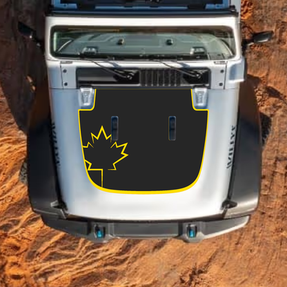 CarCode hood decal for Jeep Wrangler JL, JLU, Gladiator JT, 2018+ style, black and gray graphic design on standard hood