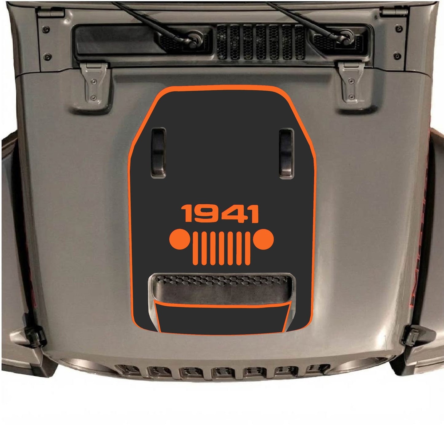 CarCode hood decal for Jeep Wrangler JL/JLU Rubicon 392 and JT Gladiator Mojave 2020-2026, style #47, black graphic design.