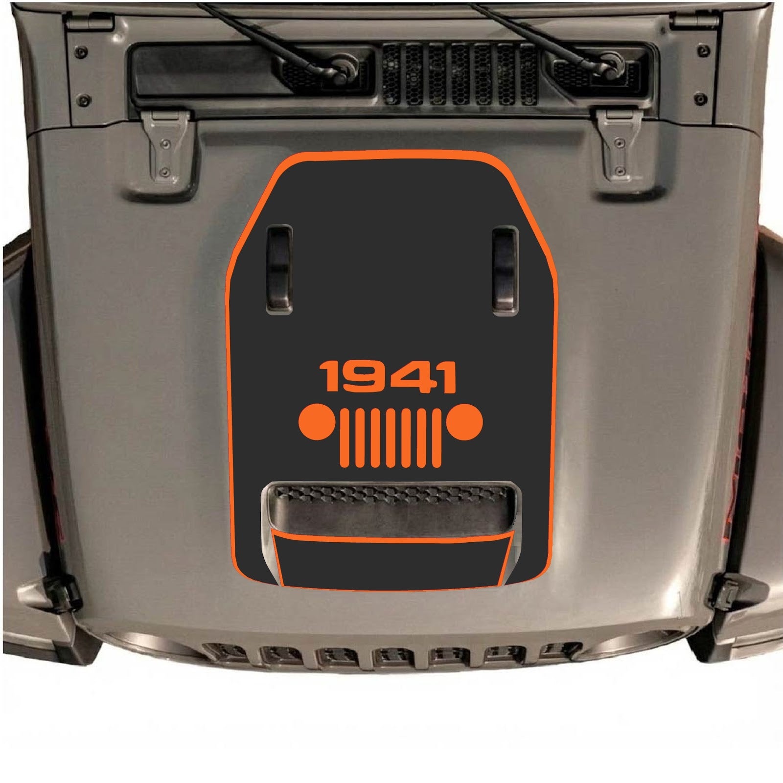 CarCode hood decal for Jeep Wrangler JL/JLU Rubicon 392 and JT Gladiator Mojave 2020-2026, style #47, black graphic design.