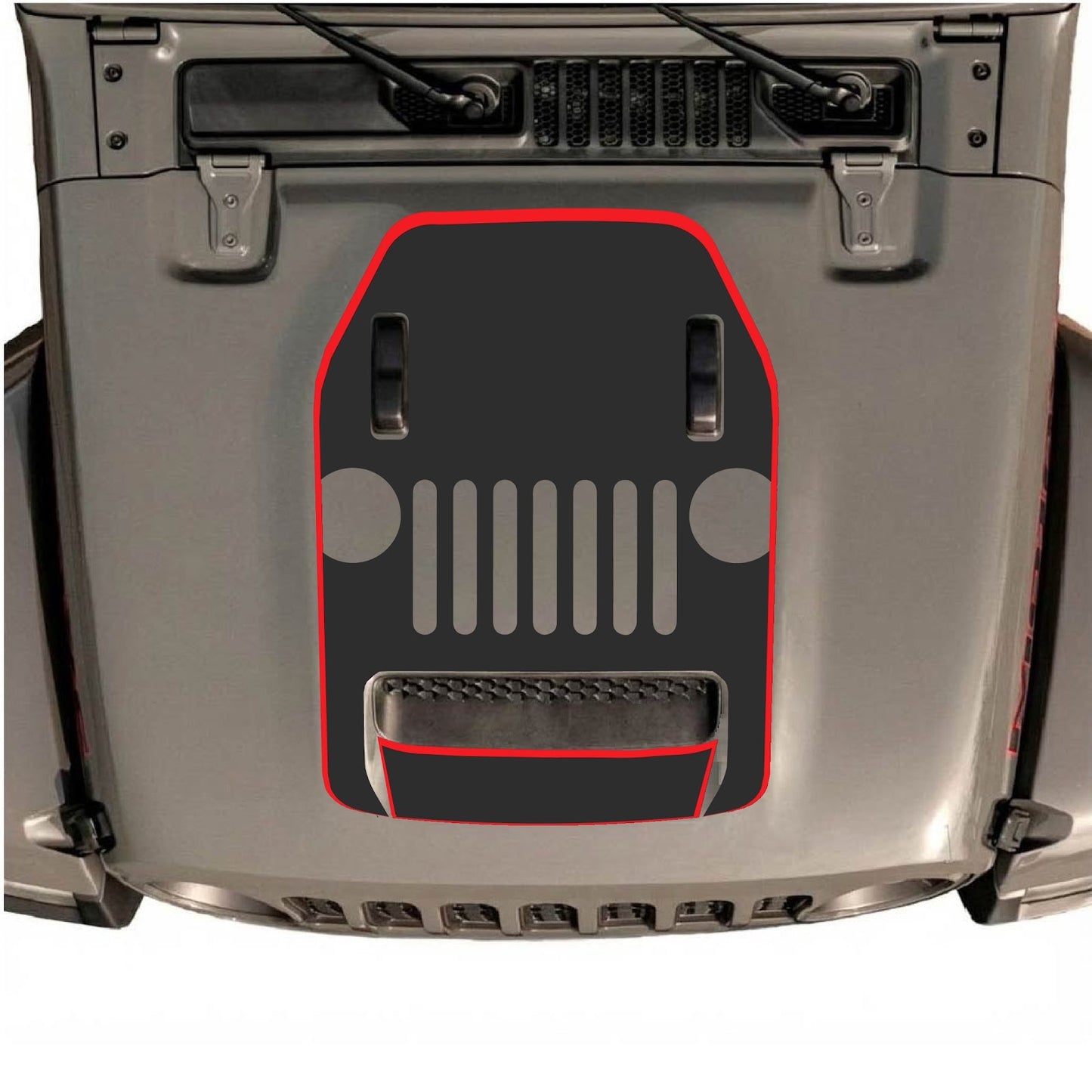 Jeep Wrangler JL/JLU Rubicon 392 or JT Gladiator Mojave hood decal by CarCode, style #69, showing the graphic design on the vehicle hood.