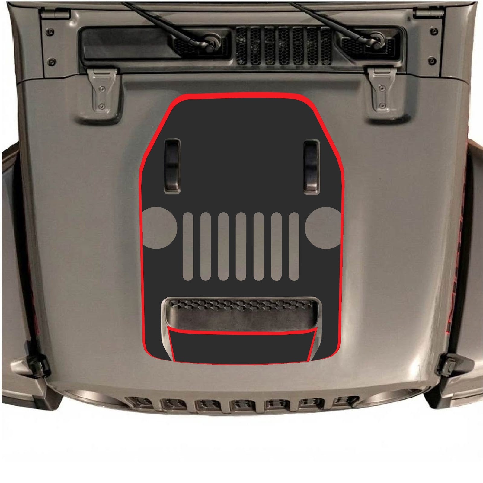 Jeep Wrangler JL/JLU Rubicon 392 or JT Gladiator Mojave hood decal by CarCode, style #69, showing the graphic design on the vehicle hood.