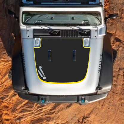 CarCode hood decal for Jeep Wrangler JL, JLU, Gladiator JT, standard hood style, 2018+ vehicle, in Style #90 design.