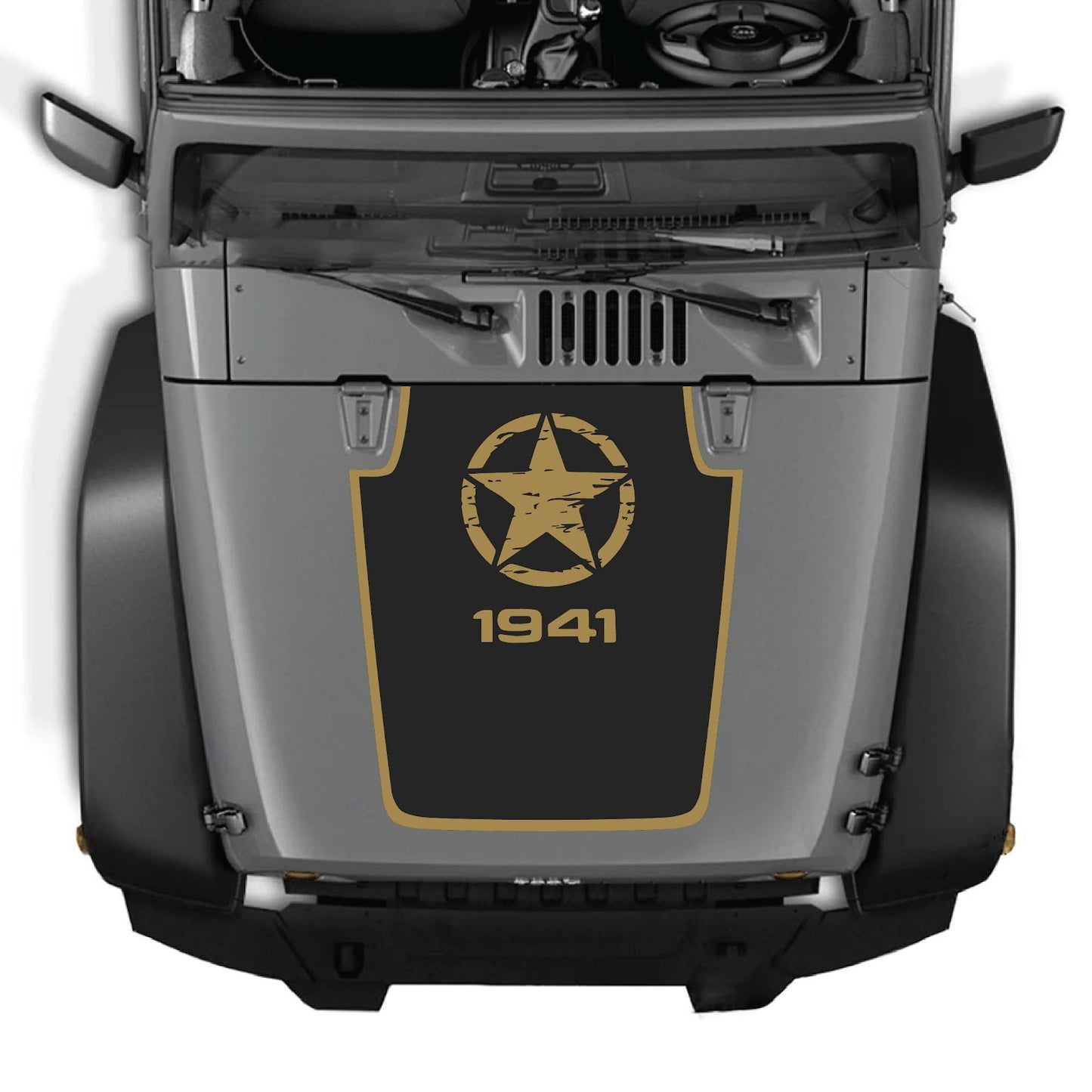 CarCode hood decal for Jeep Wrangler JK/JKU 2007-2018, style #47, shown on the vehicle's hood in black with detailed design.