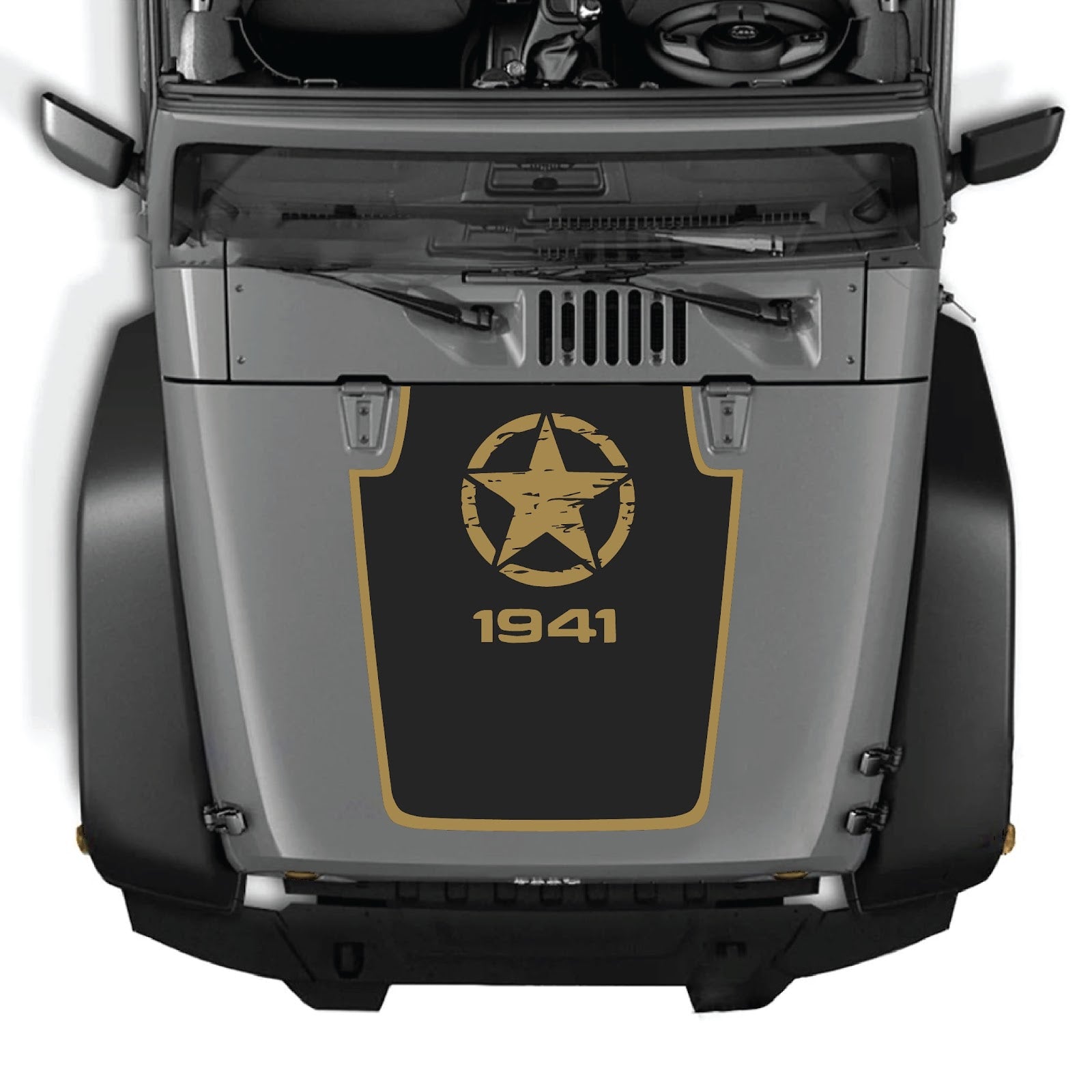 CarCode hood decal for Jeep Wrangler JK/JKU 2007-2018, style #47, shown on the vehicle's hood in black with detailed design.