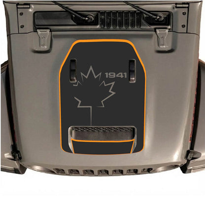 CarCode Jeep Wrangler JL/JLU Rubicon 392 and Gladiator Mojave hood decal, style #79, black and gray design on vehicle hood.
