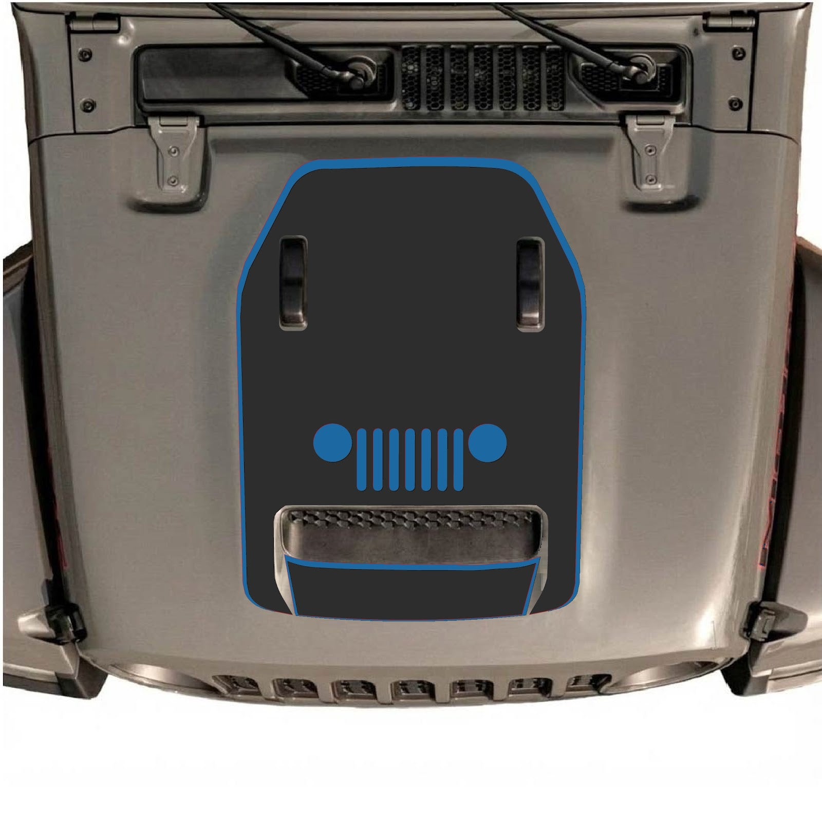 CarCode hood decal for Jeep Wrangler JL/JLU Rubicon 392 and Gladiator Mojave 2020-2026, stylish automotive decal in black and gray.