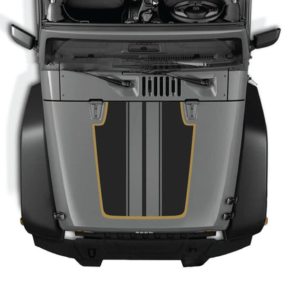 Jeep Wrangler JK/JKU hood decal by CarCode, style #89, black and gray, stylish graphic design on vehicle hood.