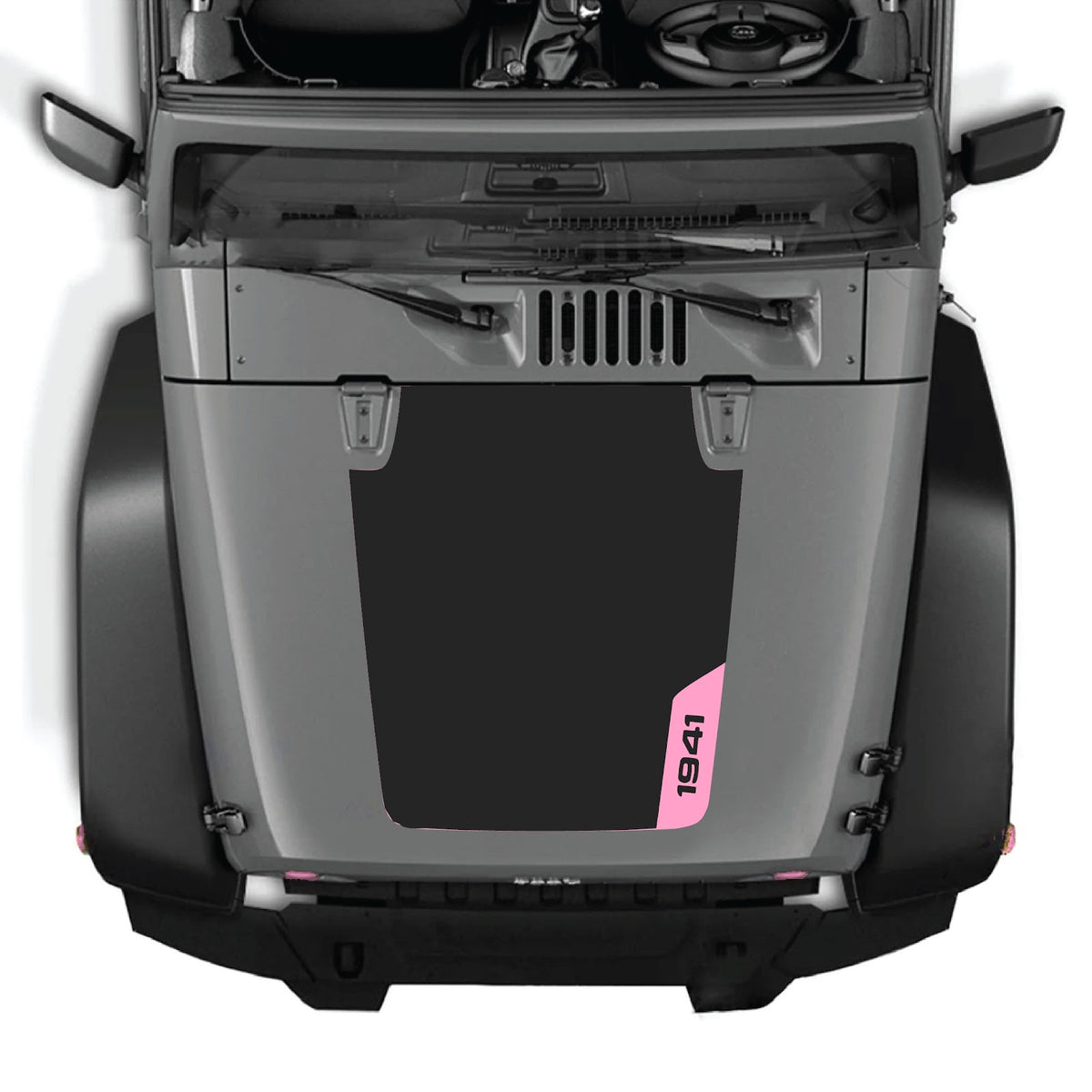 Jeep Wrangler JK/JKU 2007-2018 hood decal by CarCode, style #35, featuring bold graphic design on vehicle's hood.