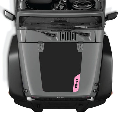 Jeep Wrangler JK/JKU 2007-2018 hood decal by CarCode, style #35, featuring bold graphic design on vehicle's hood.