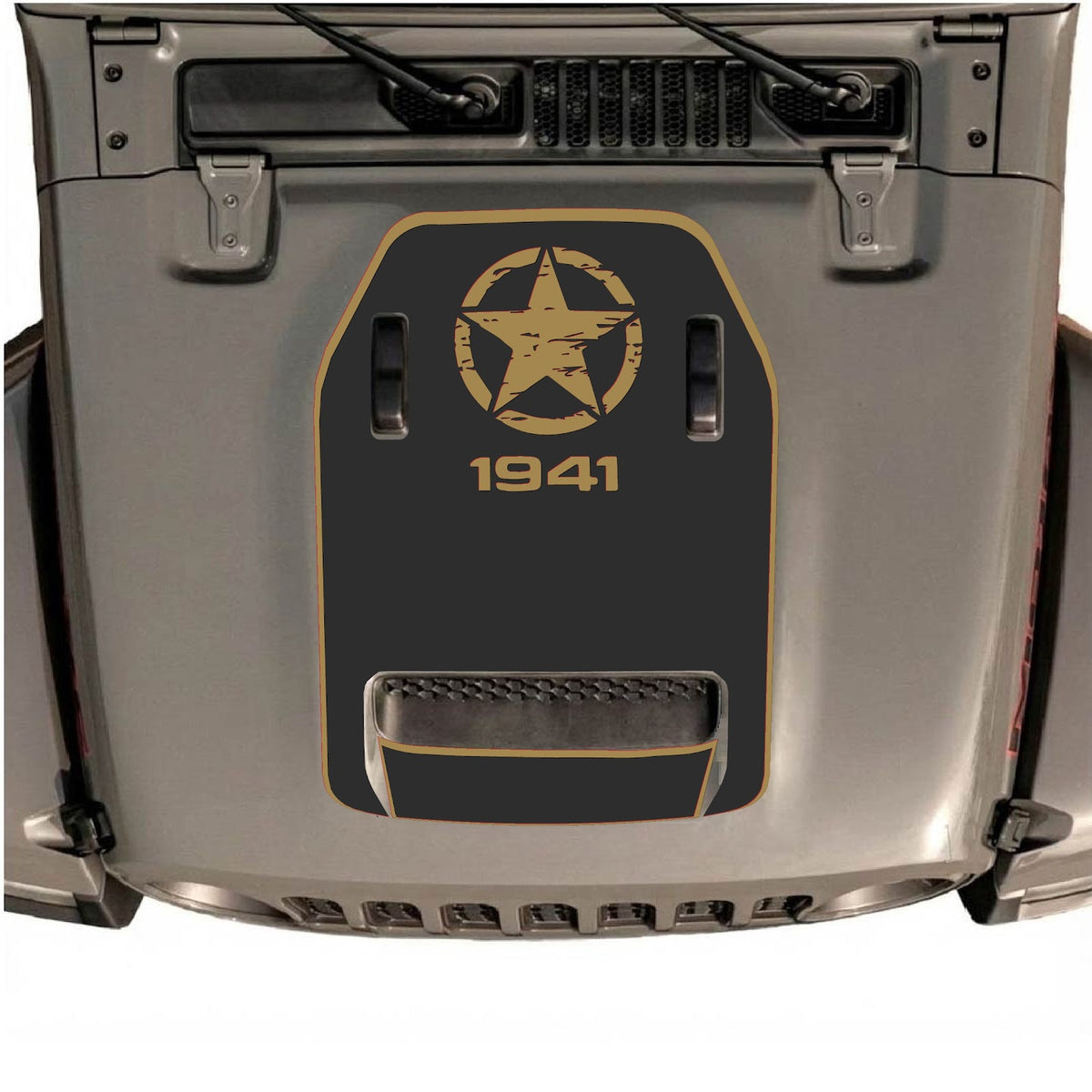 Jeep Wrangler JL/JLU Rubicon 392 et Gladiator Mojave, autocollant de capot by CarCode, style n°37, avec un design graphique audacieux sur le capot du véhicule.