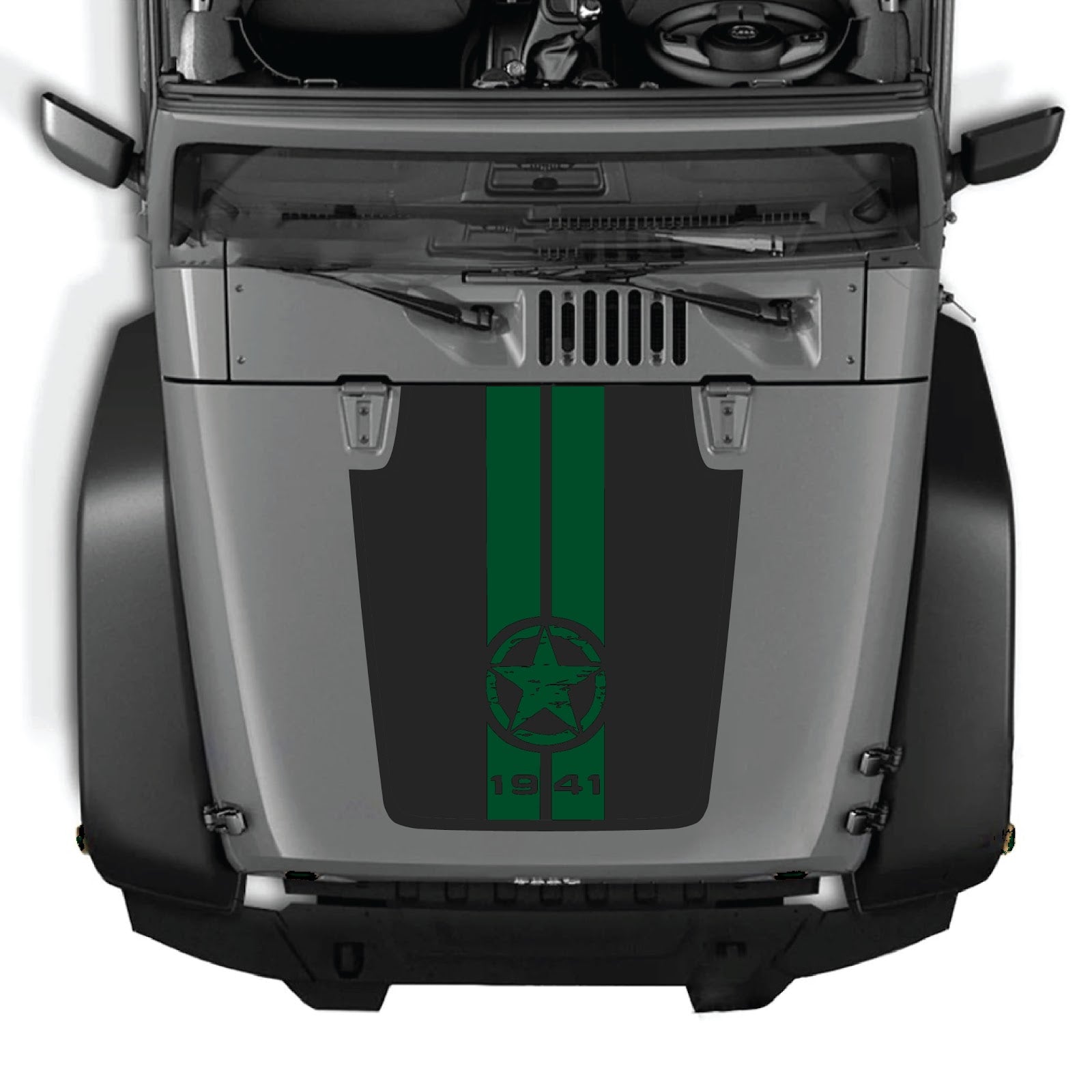 CarCode Jeep Wrangler JK/JKU hood decal, Style #62, black graphic sticker designed for 2007-2018 Jeep Wrangler models.