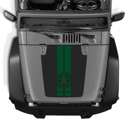 CarCode Jeep Wrangler JK/JKU hood decal, Style #62, black graphic sticker designed for 2007-2018 Jeep Wrangler models.