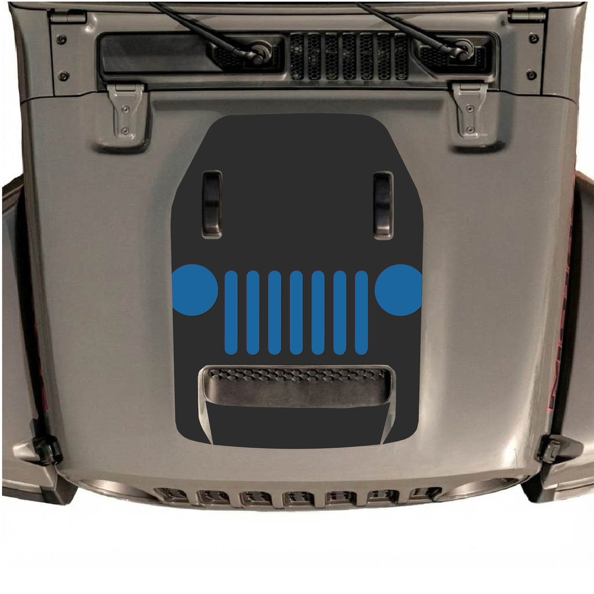 CarCode hood decal for Jeep Wrangler JL/JLU Rubicon 392 and Gladiator Mojave, style #04, in black with bold design details.