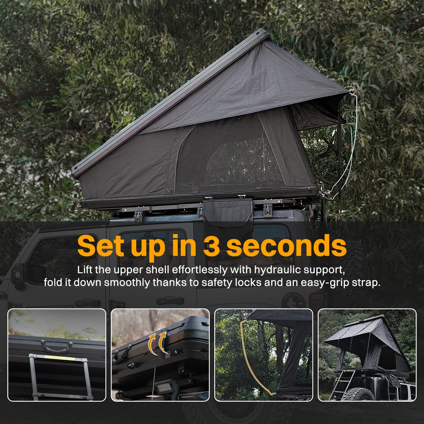 Roof Top Tent Aluminum Hardshell Rooftop Tent For Van SUV Truck Car Overland Tent Camping For 2-3 Person With Ladder