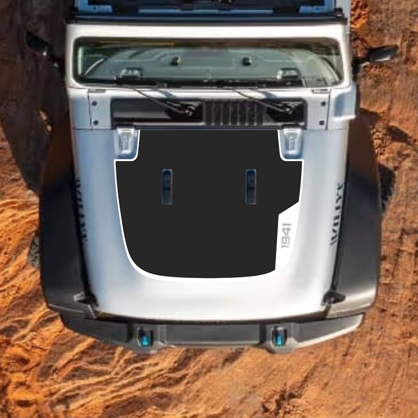 CarCode Jeep Wrangler JL and Gladiator JT hood decal in style #101, black matte wrap with sleek design on standard 2018+ model