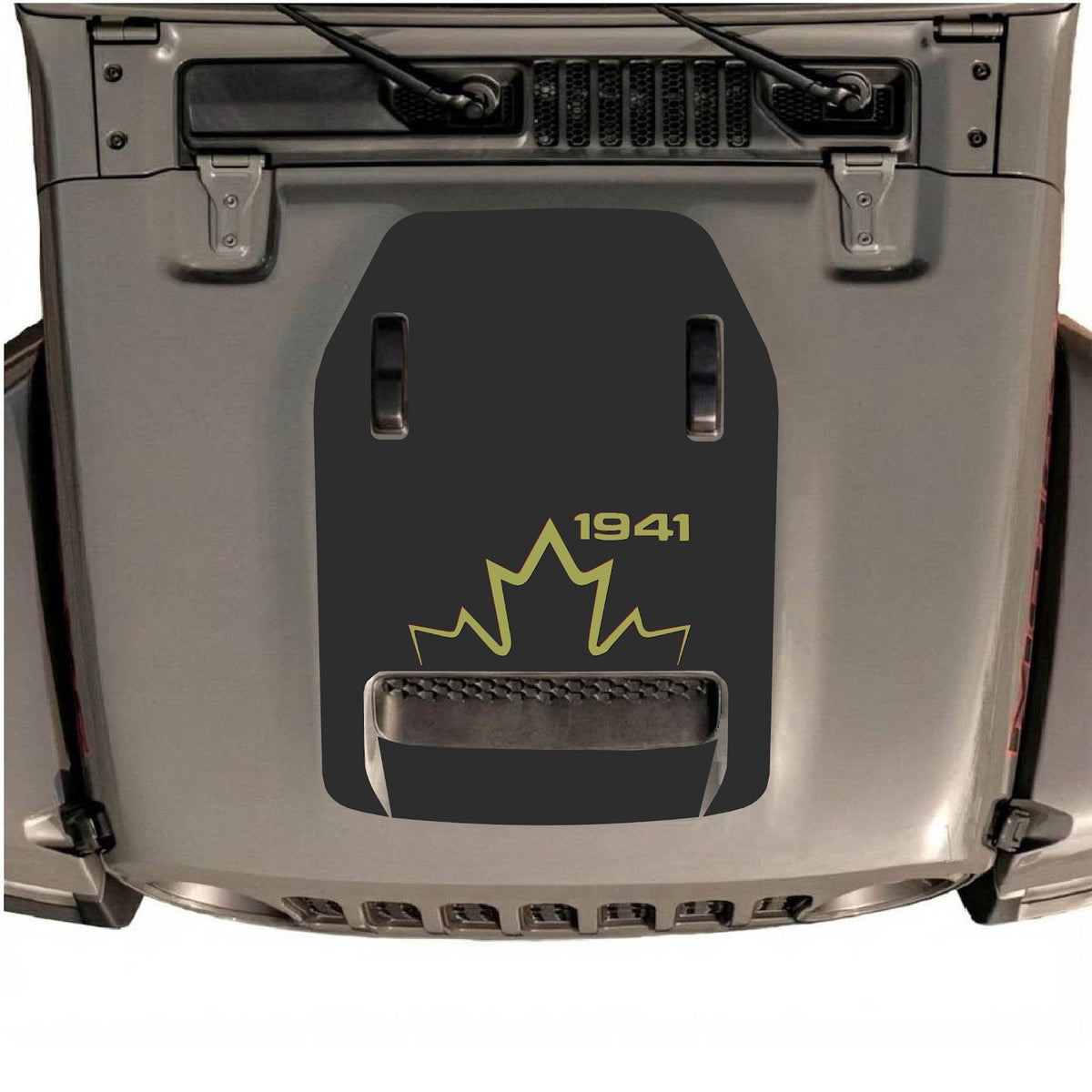 Jeep Wrangler JL/Rubicon and Gladiator Mojave hood decal by CarCode, style #18, in black with bold graphic design.