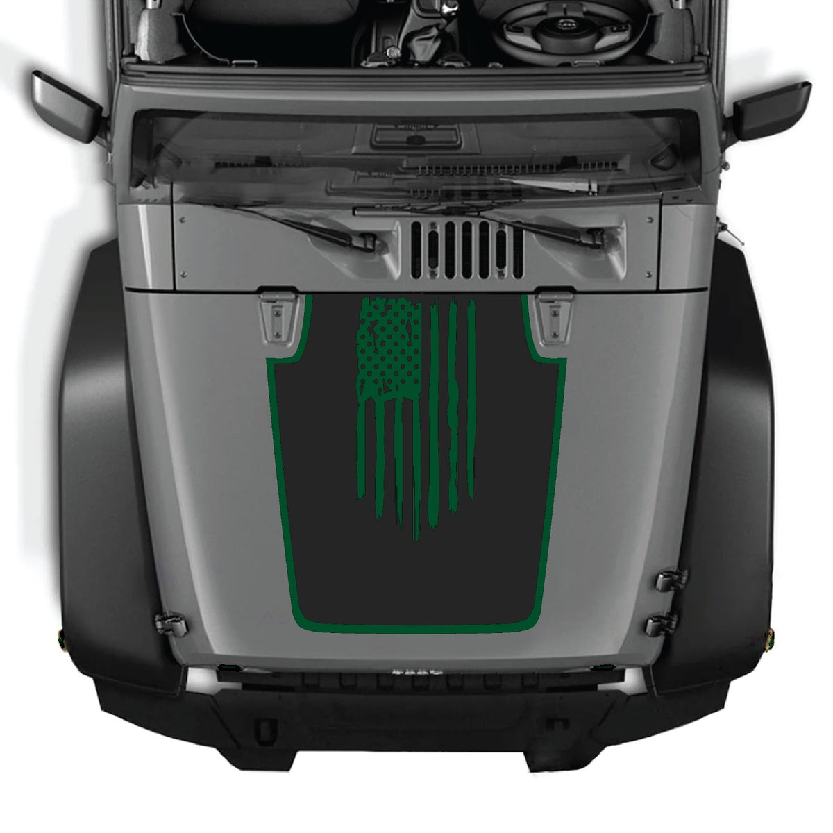 CarCode Jeep Wrangler JK/JKU hood decal in Style #05, black graphic design for 2007-2018 Jeep Wrangler models.