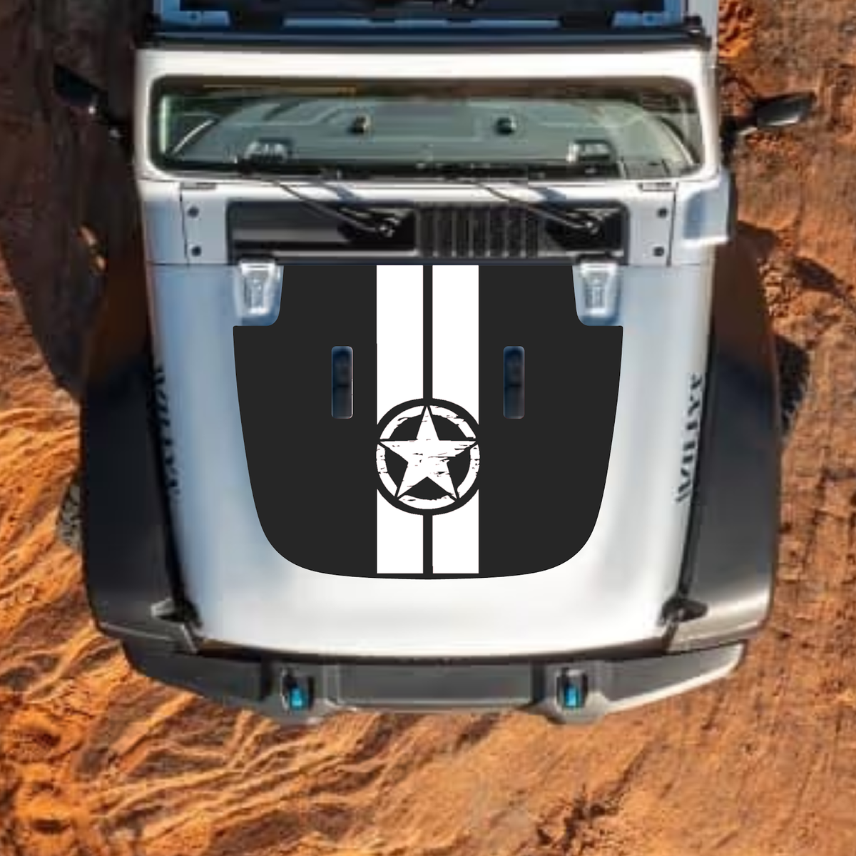 CarCode hood decal for Jeep Wrangler JL and Gladiator JT, stylish #47 design on standard 2018+ Jeep hood.