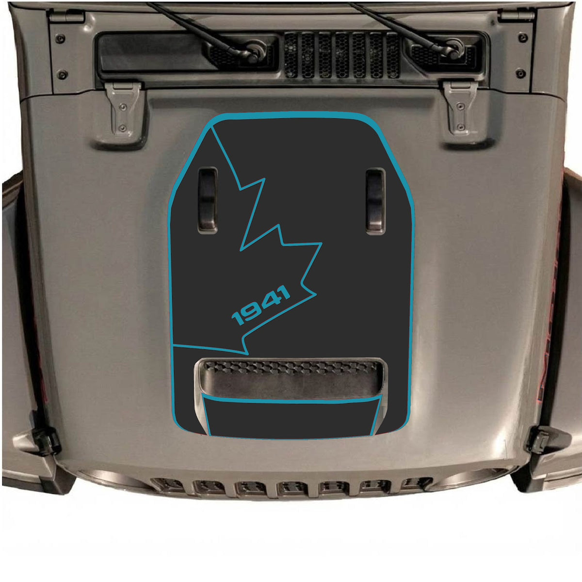 CarCode hood decal for Jeep Wrangler JL/JLU Rubicon 392 and Gladiator Mojave 2020-2026, style #25, shown on vehicle hood.