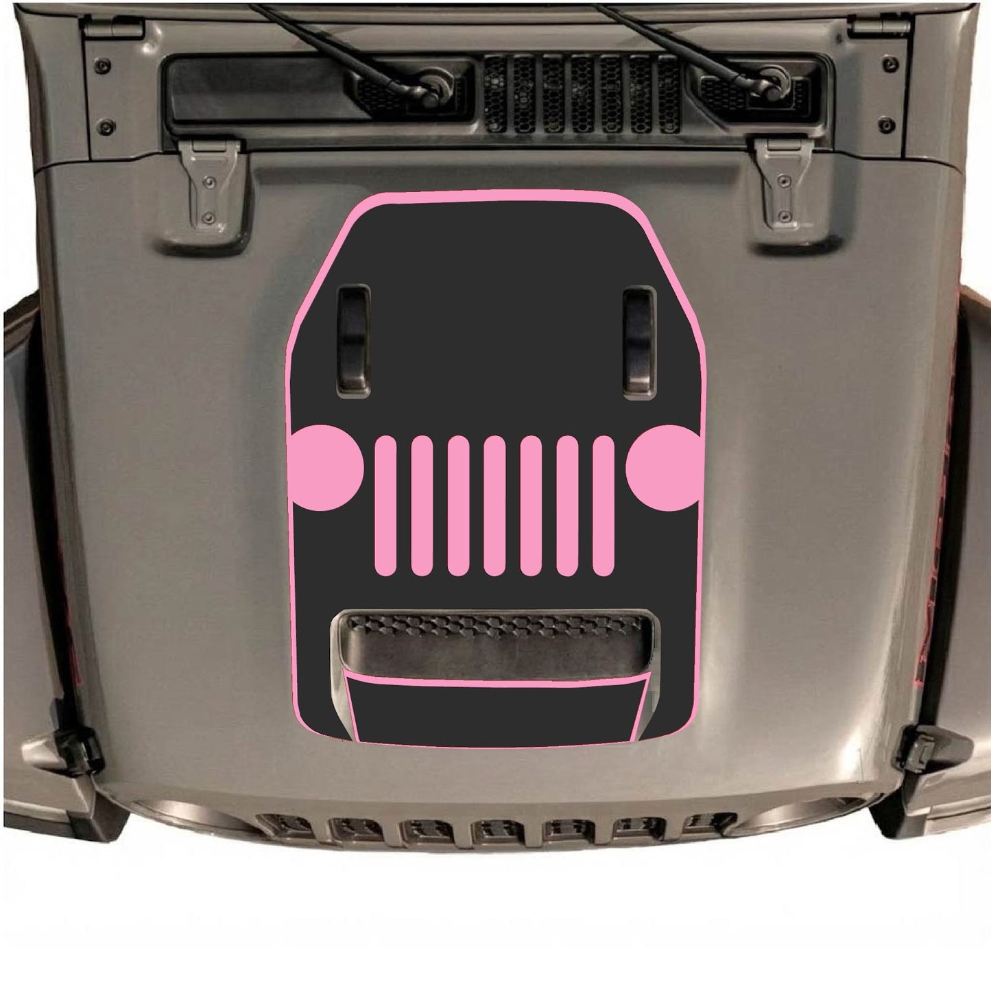 CarCode Jeep Wrangler JL/JLU Rubicon 392 and Gladiator Mojave hood decal style #03 on vehicle's hood, black graphic design.