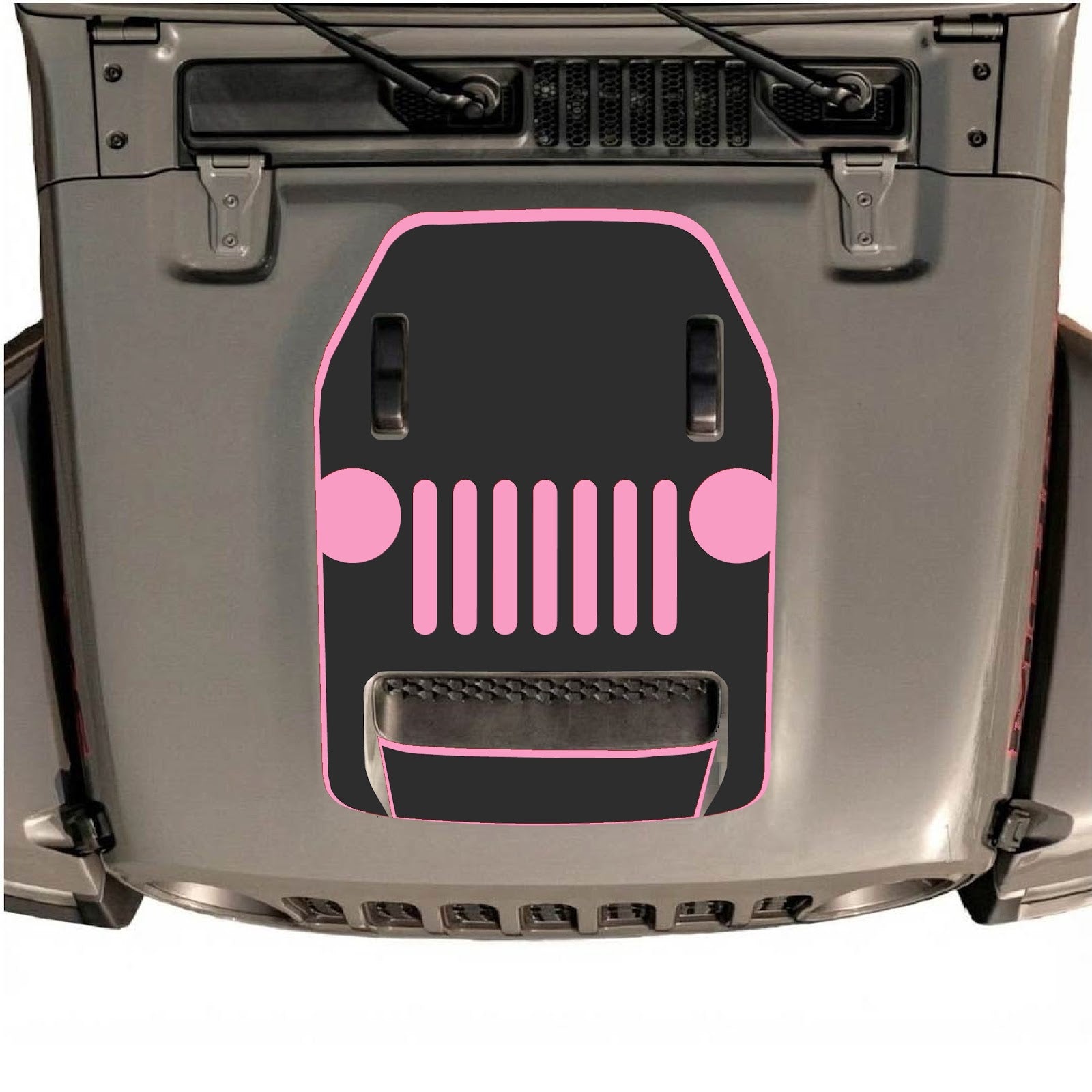 CarCode Jeep Wrangler JL/JLU Rubicon 392 and Gladiator Mojave hood decal style #03 on vehicle's hood, black graphic design.