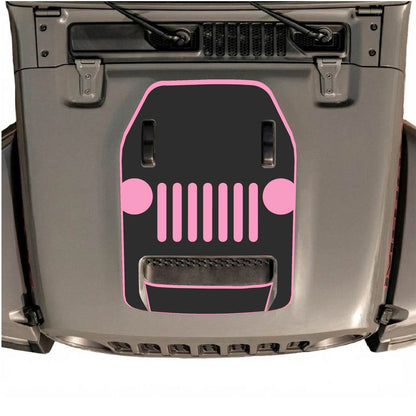 CarCode Jeep Wrangler JL/JLU Rubicon 392 and Gladiator Mojave hood decal style #03 on vehicle's hood, black graphic design.
