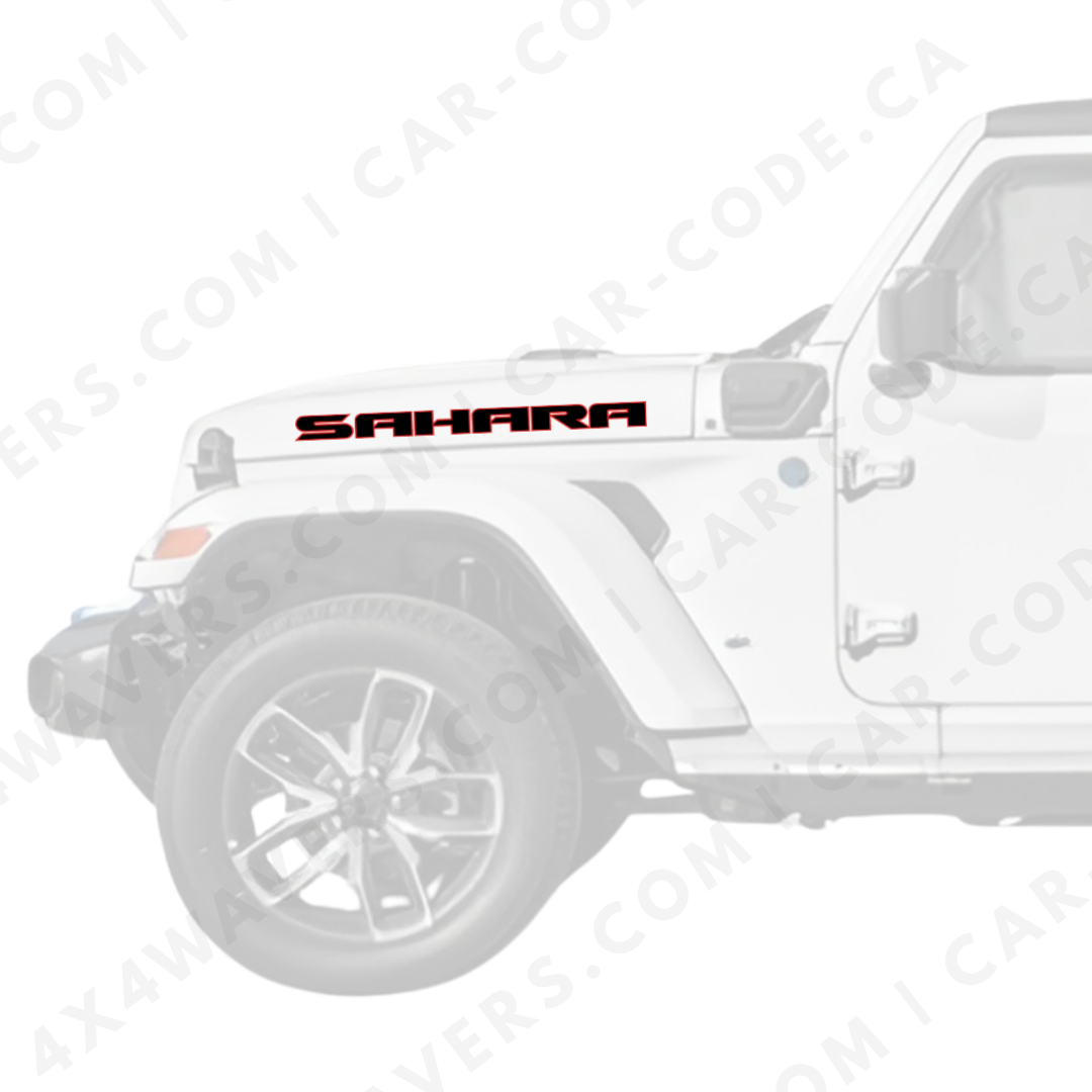 4x4wavers Decal Sticker Kit for SAHARA Hood Sides – Vinyl Car Decals compatible with Jeep Wrangler Models – 2xDecals – Made in Canada - 4X4 WAVERS