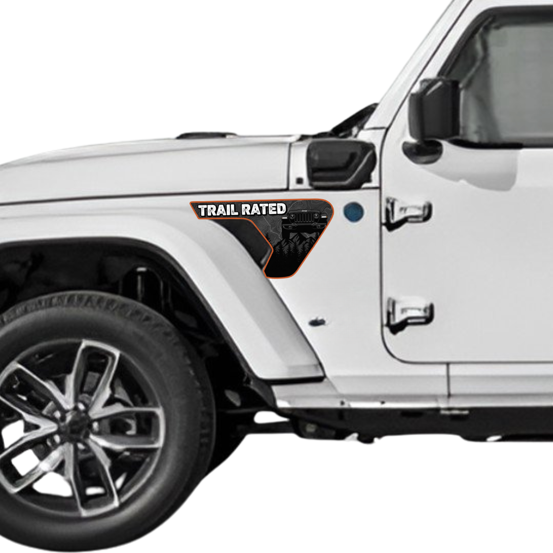 CARCODE Fender Insert Decal/Sticker - Trail Rated Graphic Kit - For Jeep Wrangler/Gladiator JL/JLU/JT 2018+ - Premium Vinyl