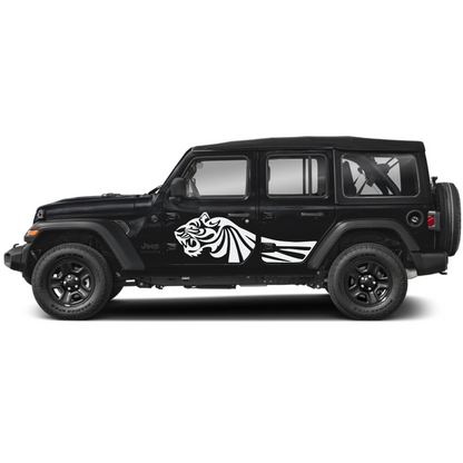 Trail Tiger Side Decal Kit – Cut Avery Vinyl (Black/Blue/Red/White) for Wrangler JL/JLU/JK/JKU/4xe & Gladiator JT – Pair, Pre-Masked