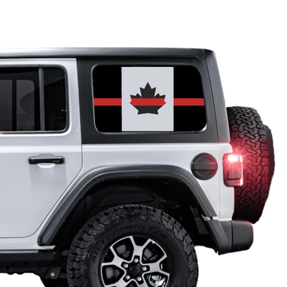 Rear Side Window Canada Flag – Thin Line (Cut Avery Vinyl) for jl/jlu/jk/jku/4xe – HARDTOP ONLY (Pair)