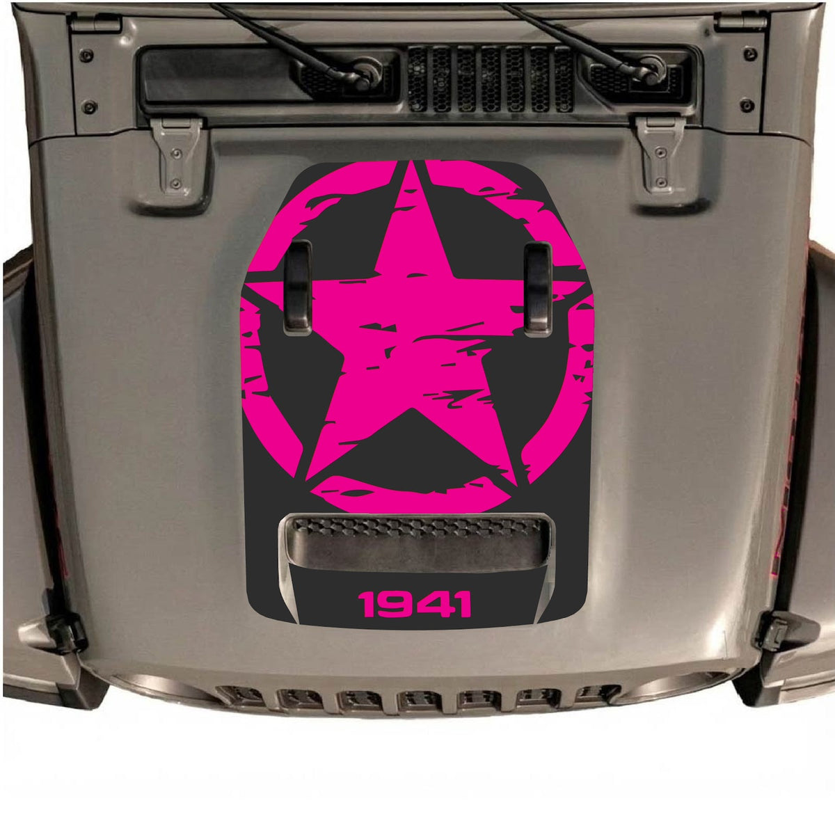 Autocollant de capot CarCode pour Jeep Wrangler JL/JLU Rubicon 392 et Gladiator Mojave 2020-2026, style #34, affiché sur le capot du véhicule.