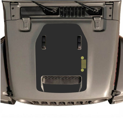 CarCode Jeep Wrangler JL/JLU Rubicon 392 and Gladiator Mojave hood decal in Style #58, featuring bold black graphic design on vehicle hood.