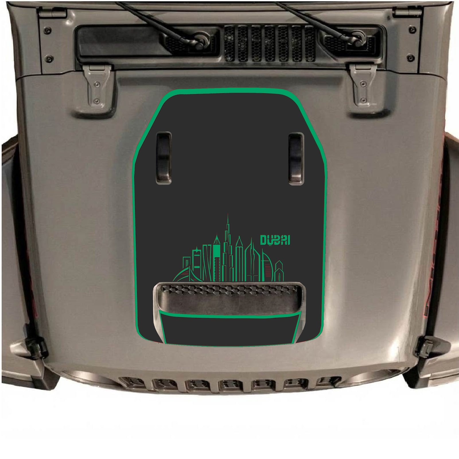 CarCode hood decal for Jeep Wrangler JL/JLU Rubicon 392 and JT Gladiator Mojave 2020-2026, style #13, shown on vehicle hood.