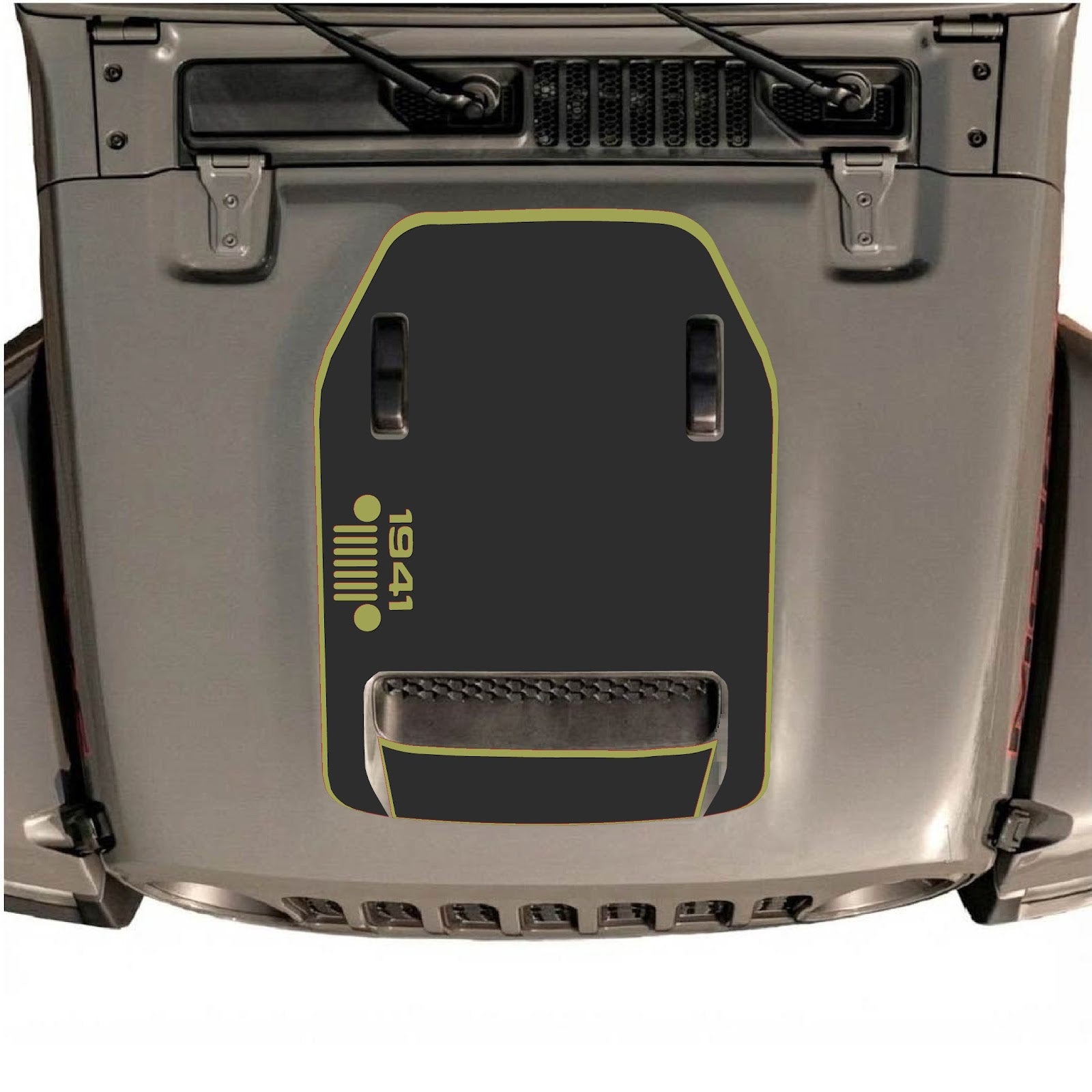 CarCode hood decal for Jeep Wrangler JL/JLU Rubicon 392 and Gladiator Mojave, style #51, featuring bold graphic design on the hood