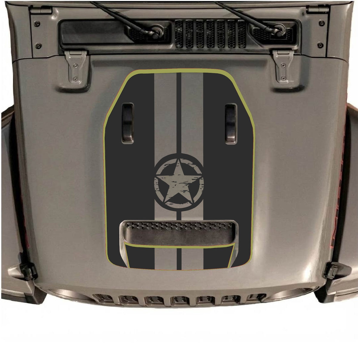 CarCode hood decal for Jeep Wrangler JL/JLU Rubicon 392 and Gladiator Mojave 2020-2026, stylish design on vehicle hood.