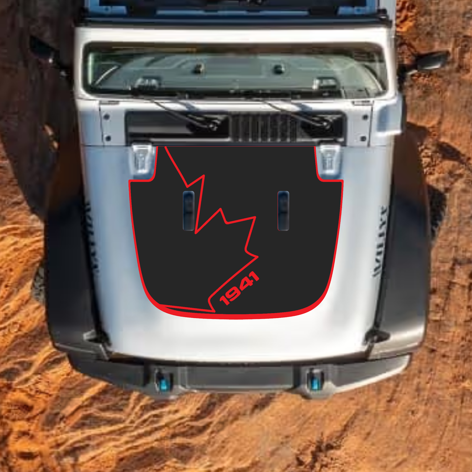 CarCode hood decal for Jeep Wrangler JL and JLU Gladiator JT, stylish standard hood design in black and white.